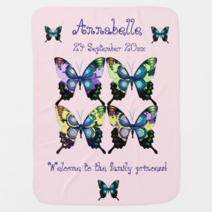 Aqua, Pink, and Yellow - Elegant Butterflies Receiving Blanket