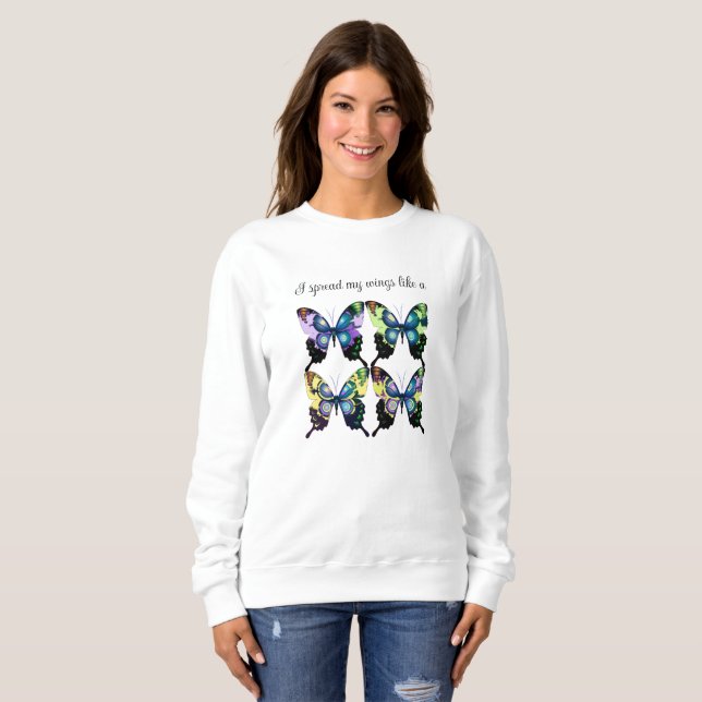 Aqua, Pink, and Yellow -  Elegant Butterflies Sweatshirt (Front Full)