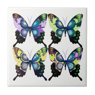 Aqua, Pink, and Yellow - Elegant Butterflies Tile