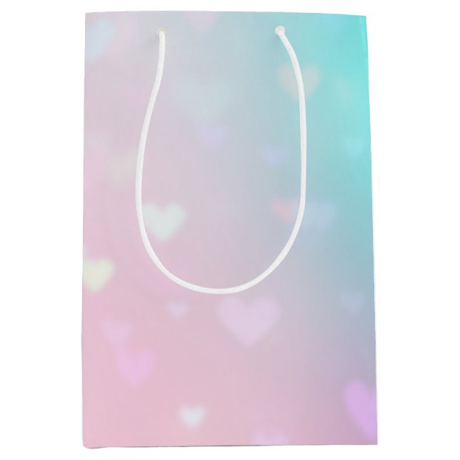 Aqua Pink Bokeh Hearts Birthday Medium Gift Bag (Front)