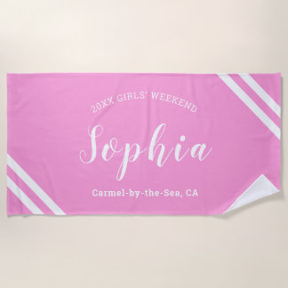 Aqua Pink Boys Girls Weekend Personalized Name Beach Towel