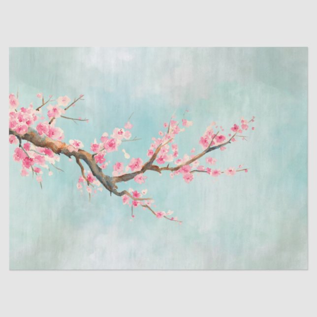 Aqua Pink Cherry Blossom Floral Tissue Paper (Front)