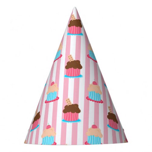 Aqua Pink Chocolate Cupcake Pattern Party Hat