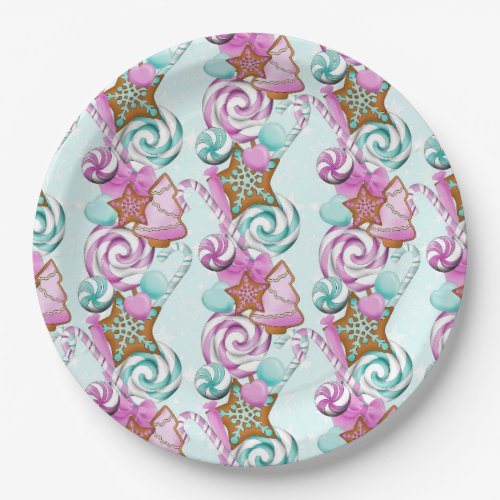 AQUA  PINK CHRISTMAS COOKIES PAPER PLATES