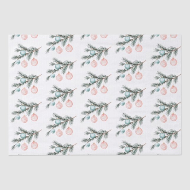 Aqua Pink Christmas Tree Branch Ornaments Tissue Paper (Front)