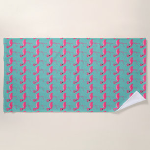 AQUA PINK FLAMINGO BRIGHT BEACH TOWEL