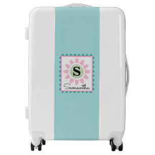 Aqua Pink Floral Monogrammed Luggage