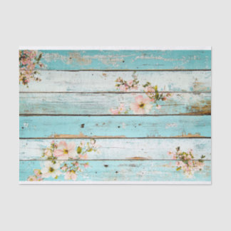 Aqua Pink Flower Wood Plank Decoupage Paper