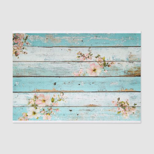 Aqua Pink Flower Wood Plank Decoupage Paper