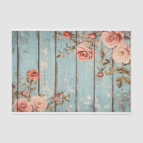 Aqua Pink Flower Wood Plank Decoupage Paper