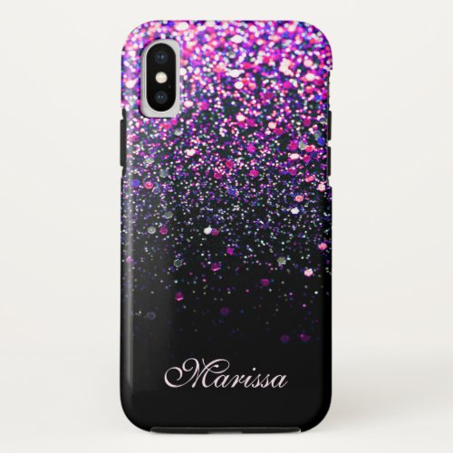 Aqua Pink Glitter Black Stylishly Elegant iPhone X Case