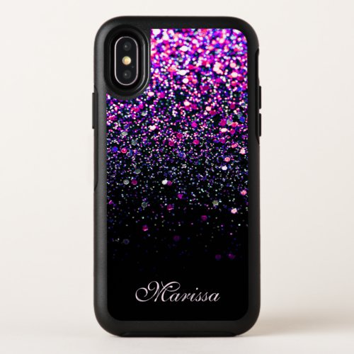 Aqua Pink Glitter Black Trendy Elegant OtterBox Symmetry iPhone XS Case