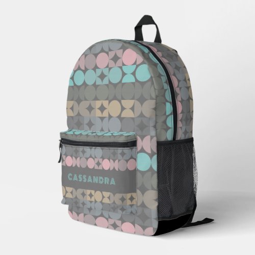 Aqua Pink Gray Beige Midcentury Circles Pattern Printed Backpack