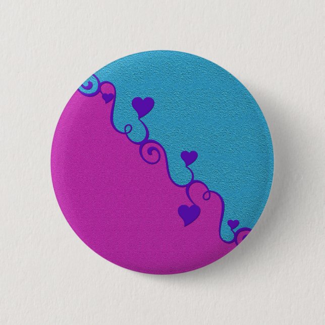 Aqua / Pink hearts button, customize Pinback Button (Front)