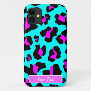 Aqua/Pink Leopard Print - Personalize iPhone 11 Case