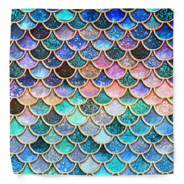 Aqua Pink Mermaid Glitter Scales- Mermaid Scales Bandana (Front)