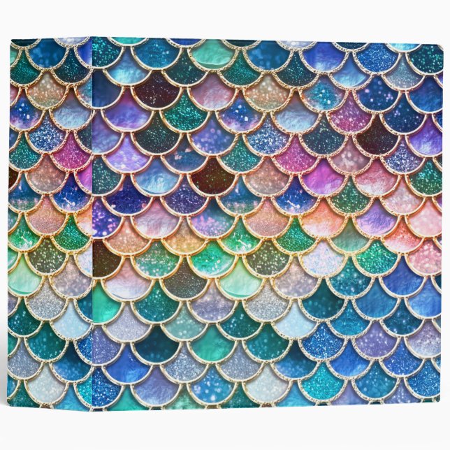 Aqua Pink Mermaid Glitter Scales- Mermaid Scales Binder (Front/Spine)