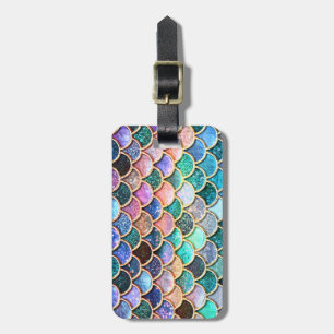 Aqua Pink Mermaid Glitter Scales- Mermaid Scales Luggage Tag