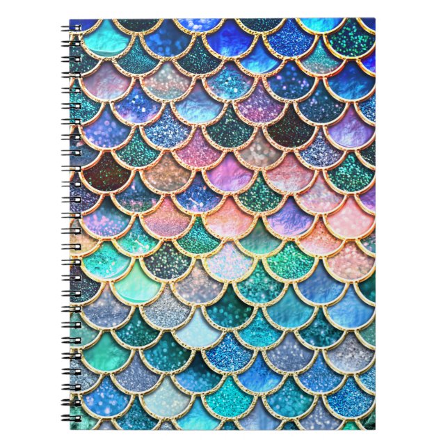 Aqua Pink Mermaid Glitter Scales- Mermaid Scales Notebook (Front)