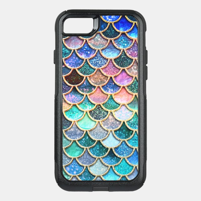 Aqua Pink Mermaid Glitter Scales- Mermaid Scales Otterbox iPhone Case (Back)