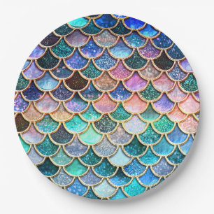 Aqua Pink Mermaid Glitter Scales- Mermaid Scales Paper Plates