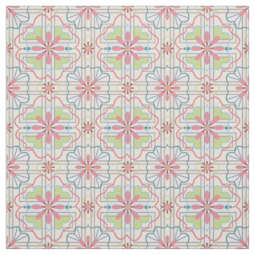 Aqua Pink Mint Green Floral Repeat Pattern Fabric