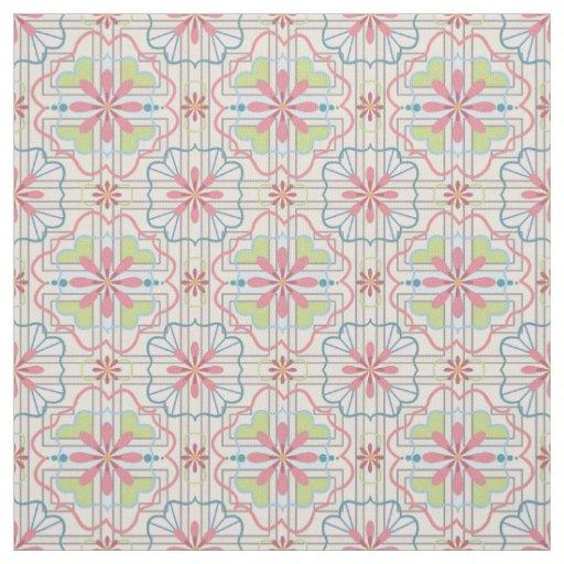 Aqua, Pink, Mint Green Floral Repeat Pattern Fabric