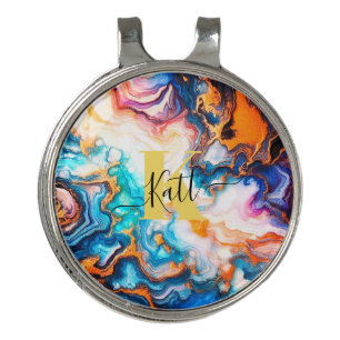 Aqua Pink Purple Golden Custom Modern Monogram Golf Hat Clip