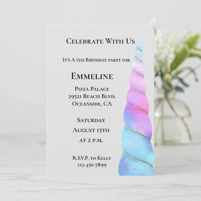 Aqua Pink Purple Unicorn Birthday Invitation (Standing Front)