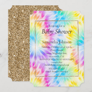 Aqua Pink Purple Yellow Tie Dye Petals Invitation