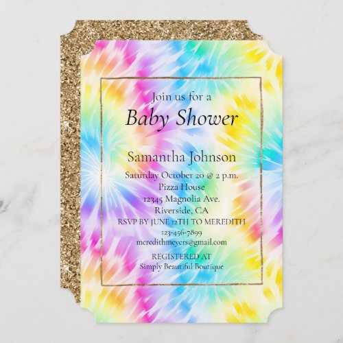 Aqua Pink Purple Yellow Tie Dye Petals Invitation