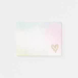 Aqua Pink Tie Dye Gold Glitter Hearts Post-it Notes