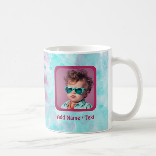 Aqua Pink Watercolor Wash & Customizable Photo Mug (Right)