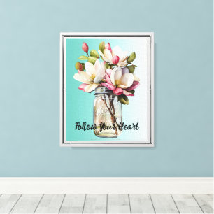 Aqua Pink White Magnolia Flowers Canvas Print
