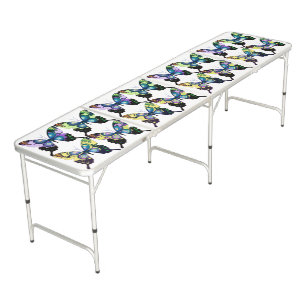 Aqua Pink Yellow - Elegant Butterflies Customize Beer Pong Table