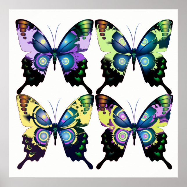 Aqua Pink Yellow -Elegant Butterflies Poster (Front)