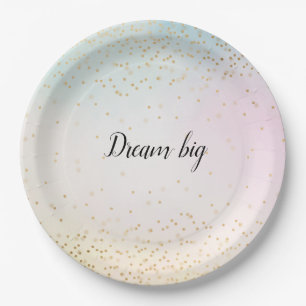 Aqua Pink Yellow Gold Confetti Paper Plates