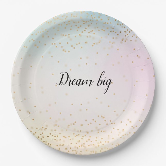 Aqua Pink Yellow Gold Confetti Paper Plates (Front)