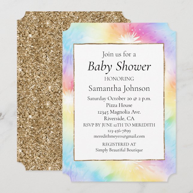 Aqua Pink Yellow Tie Dye Baby Shower Invitation (Front/Back)