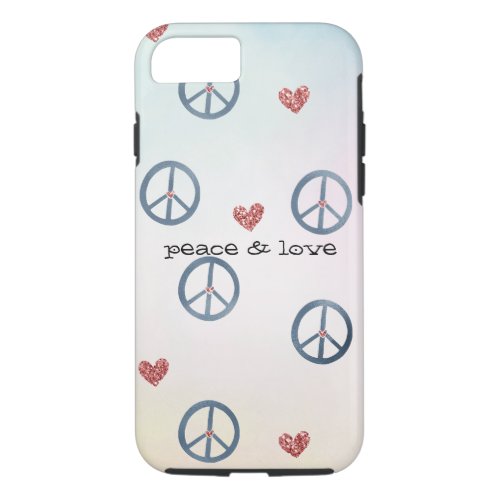 Aqua Pink Yellow Tie Dye Peace Sign with Hearts iPhone 87 Case