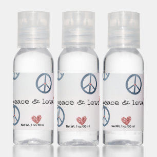 Aqua Pink Yellow Tie Dye Peace Sign with Hearts Hand Sanitizer