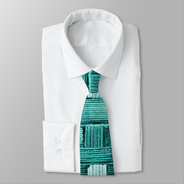 Aqua Plaid Bold Design Neck Tie (Tied)