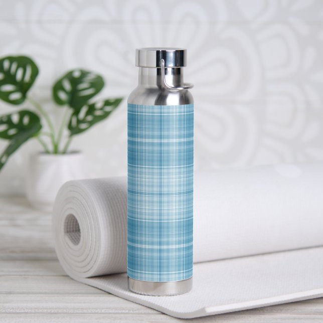 Aqua Plaid Pattern Water Bottle (Yoga)