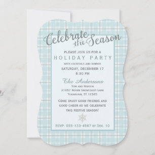 Aqua Plaid Winter Celebration Invitation