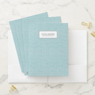 Aqua   Plain Elegant Linen Look Monogram  Pocket Folder