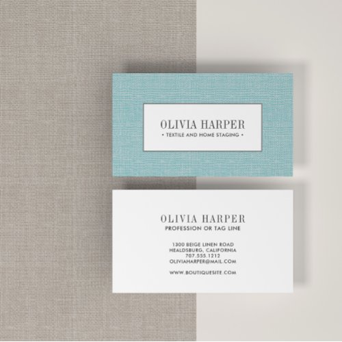 Aqua  Plain Elegant Linen Look Professional   Business Card