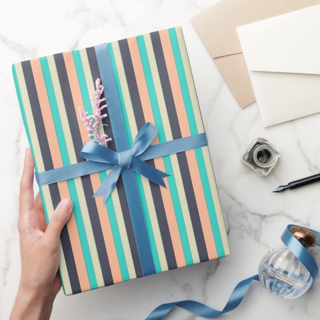 Aqua, Plum and Peach Stripes Pattern Wrapping Paper (Gifting)
