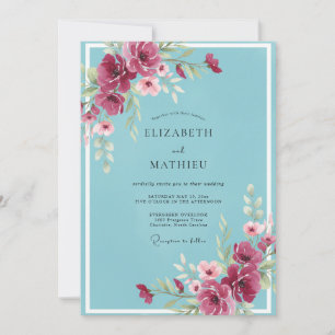 Aqua Plum Petal Wedding Invitation