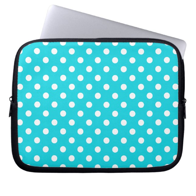 Aqua Polka Dot Pattern Laptop Sleeve (Front)