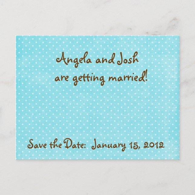 Aqua Polka Dot Save the Date postcards (Front)